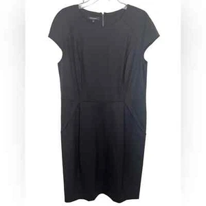 Lafayette 148 New York Black Cap Sleeve Wool Career Sheath Dress W/ Pockets 14 - Picture 1 of 10