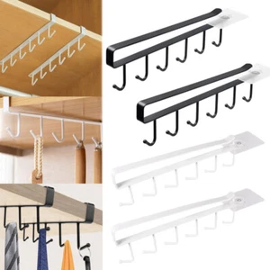2x 6 Hooks Under Shelf Coffee Cup Mug Holder Hanger Storage Rack Cabinet Kitchen - Picture 1 of 36