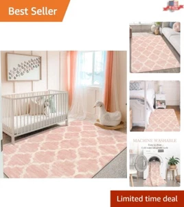 Handmade 3x5 Pink Area Rug - Moroccan Trellis with Non-Slip & Washable Features - Picture 1 of 9