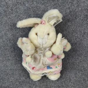 Vintage Hase Plüsch Puppe Mama Baby Kaninchen Kleid Schürze Outfit Stofftier 14 Zoll - Bild 1 von 18