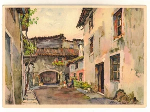 PC de arte c1930: Melide, Cour Rustique - a/s: Pierre Chatillon - 4” x 6” - Imagen 1 de 2