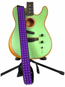 Black Leather 3 Row Pyramid Stud Studded Guitar Strap Punk Rock Goth Metal Bass - Picture 1 of 21