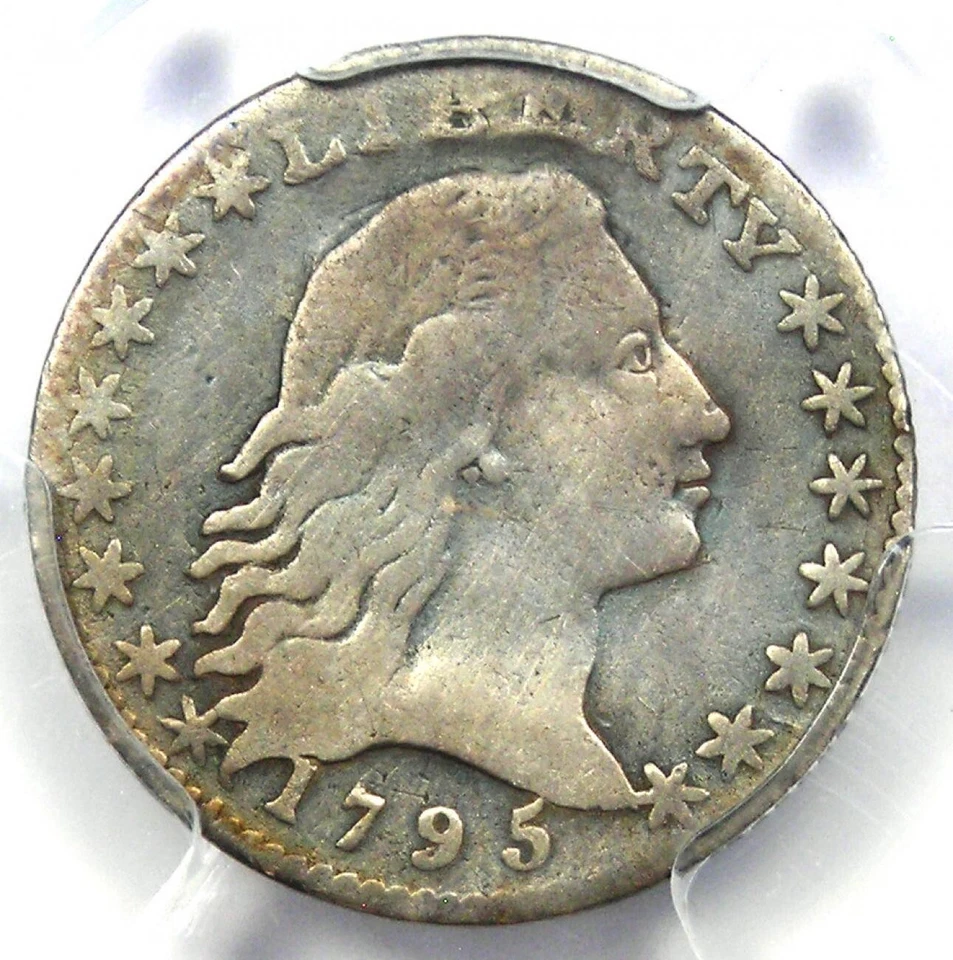 Media moneda de diez centavos 1795 cabello suelto H10C - Certificado PCGS VF Detalles - ¡Moneda de fecha rara! Foto 1 de 4