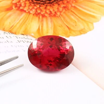 AAA Natural Flawless Museum Grade Burma Ruby Loose Oval Gemstone Cut 28x21 MM - Image 1 of 4