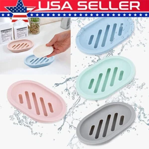 Bathroom Water Draining Soap Dish Case Holder Drainer Soap Saver Storage Box New - Picture 1 of 9