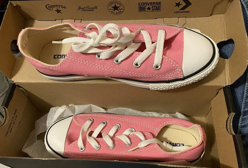 Scarpe da ginnastica Converse Chuck Taylor All Star OX rosa bianco per ragazzi e ragazze taglia 3