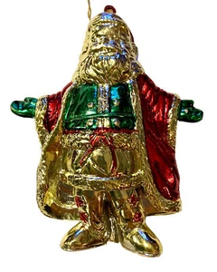 Vintage Christmas Ornament Santa Claus Plastic Metallic Red Green Gold 5 Inches - Picture 1 of 6