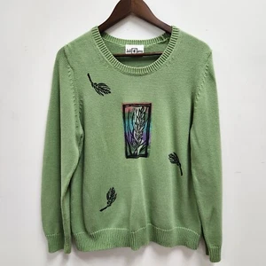 Vintage Julianne Sweater Size XL Green Leaves Crewneck Nature Art to Wear - Picture 1 of 11