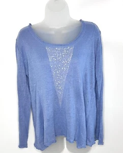 Wrap London Women's Light Blue Sweater w/Sequined Front Key Hole Back Size 8 - Picture 1 of 10
