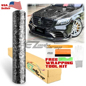 Forged Gloss Carbon Fiber Black Car Vinyl Wrap Air Release Sticker Sheet Film - Picture 1 of 12