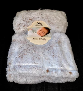 New!! Baby Boys White/Brown Faux FUR Adirondack BLANKET sz 30" x 40" NWT - Picture 1 of 2
