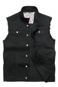 Men's Denim Motorcycle Vest Lightweight Jean Jacket Battle Vest Classic Punk ... - Picture 1 of 5