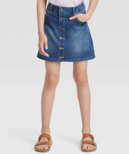 Girls' Stretch Snap Button-Front Jeans Denim Skirt  Medium Blue Cat & Jack sz L - Picture 1 of 4