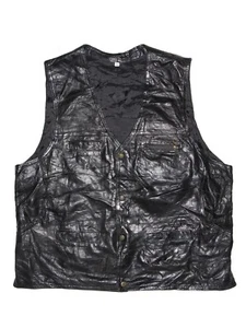 Vintage Men Black Leather Waistcoat Size XXXL - Picture 1 of 2