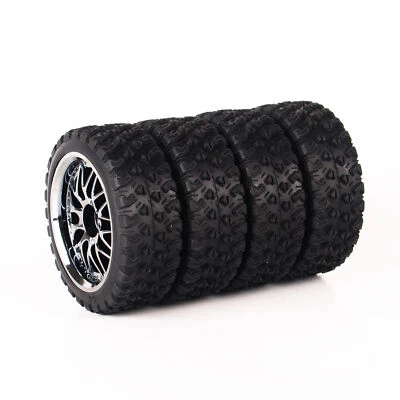4X 1:10 Rubber Tires &Wheel Rim 12mm Hex For Rally HPI HSP On road Racing RC Car - Image 1 of 4