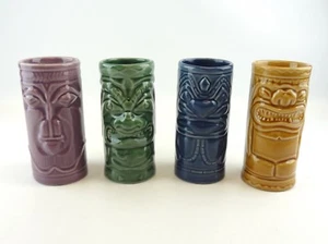 Hawaiian Luau Set of 4 Ceramic Tiki Glasses Tumblers Party Mugs-10 Oz Capacity - Picture 1 of 12