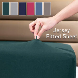 Jersey Cotton Stretch Fitted Sheet Extra Deep 30cm Bed Single Double King S.King - Picture 1 of 111