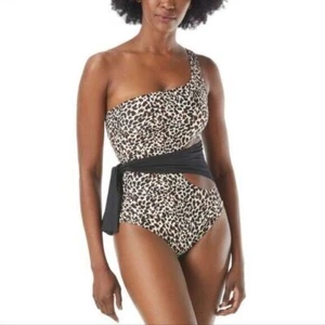 Vince Camuto Animal Print Plunging Belted One Piece Swimsuit Swimwear 10 New - Picture 1 of 7