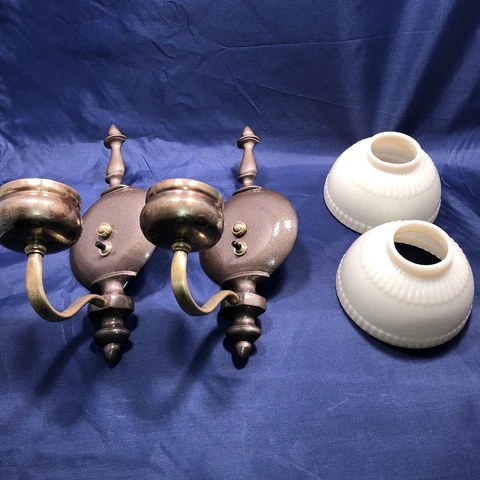 Antique Wired Pair Art Deco Slip Shade Sconces Rewired Set Of Two 65A Cover