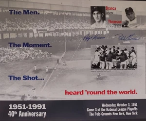Ralph Branca Bobby Thomson Autographed "Shot Heard 'Round the World" 16x20 Photo - Picture 1 of 3