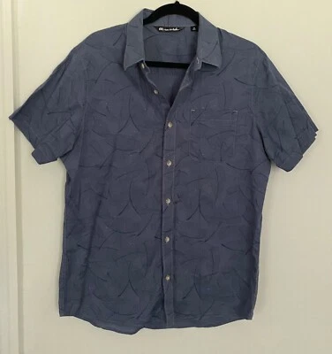 Travis Mathew Blue Leaf Print Cotton Button Up Golf Mens M Preppy Resort Shirt - Image 1 of 4