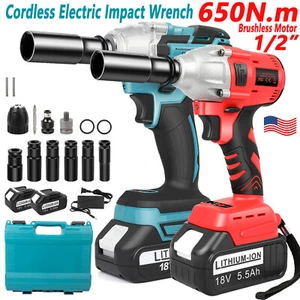 650Nm Cordless Electric Impact Wrench 1/2'' Gun High Power Driver Li-ion Battery - Picture 1 of 75