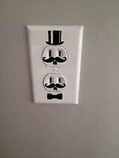 Electric outlet decal, set of 10 mustache hat bowtie vinyl, mustache funny decal