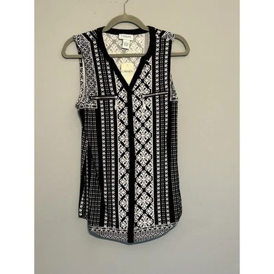 Top para mujer Carmen Marc Valvo pequeño negro blanco detalle cremallera sin mangas NUEVO Foto 1 de 4