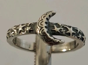 Vintage James Avery Sterling Silver STARRY Night Crescent MOON Ring size 6.25 - Picture 1 of 8