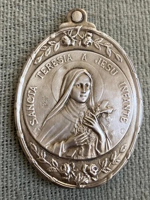 Ancien Miroir de Poche Sainte Thérèse à l'Enfant Jésus Métal Argenté NapoléonIII - Photo 1/3