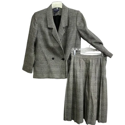 Traje Dulce De Colección Falda Traje Para Mujer 8 Pequeño Gris Glen Mezcla de Lana a Cuadros Plisado Foto 1 de 4