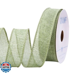 QIANF Sackleinen Drahtband 1 Zoll 10 Yards Salbeigrün Band für Geschenkverpackung - Bild 1 von 5