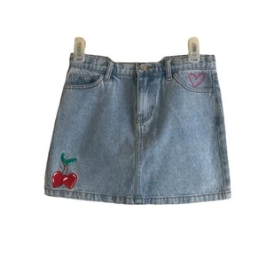 Forever 21 Denim Skirt Grunge Y2K Mini Cherry Embroidery Girls 13/14 Preloved - Picture 1 of 7