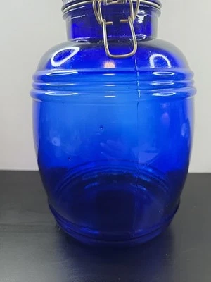 Cracker Barrel Style Cobalt Blue Glass Cannister 4 QT Bail Lid Closure - Image 1 of 4
