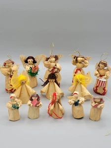 Conjunto de 13 adornos de arte popular de colección hechos a mano con cáscara de maíz y ángeles de Navidad - Imagen 1 de 15
