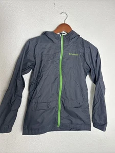 Columbia Rain-Zilla Jacket Youth Medium 10/12 Lined Waterproof Hooded Gray Green - Picture 1 of 15