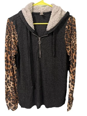No Boundaries Mujer Jrs. Sudadera con capucha ligera talla L 11-13 estampado negro/leopardo  Foto 1 de 4