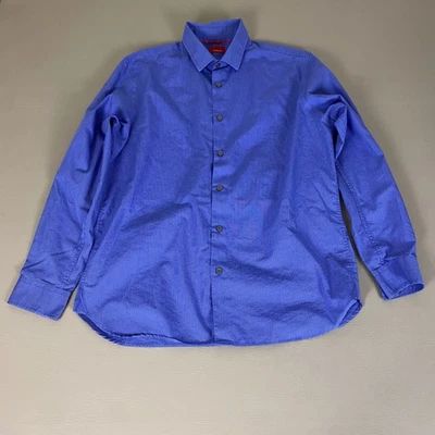 Camisa de vestir Alfani con botones para hombre grande calce ajustado elástica azul a rayas Foto 1 de 4