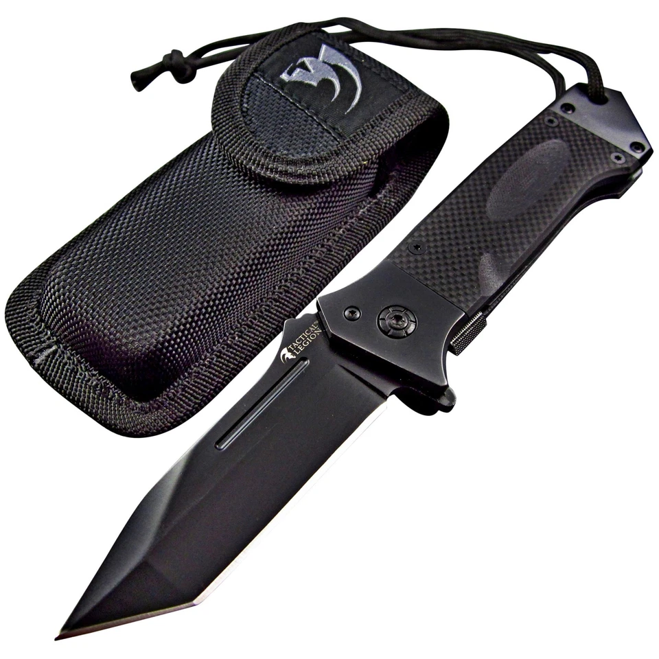 Tactical Spring Assisted Opening Knife Black G 10 Handles Razor Sharp Tanto Blad