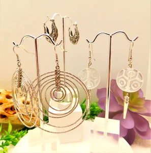 PENDIENTES PLATA TONO ACRÍLICO Y ESTRÁS MODA PENDIENTES 3 PARES - Imagen 1 de 6