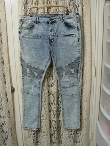 *DENIM & NIETEN PREMIUM HERREN 40 (41x32) BMX/MOTO JEANS-12" RISE-ACID WASH-VGC - Bild 1 von 17