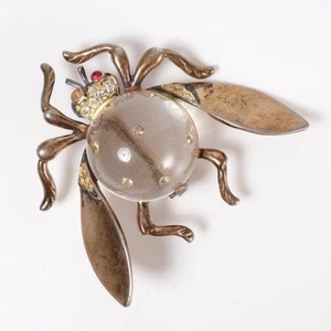 Rare Vintage Sterling Silver Insect Fly Jelly Belly Lucite Strass Brosche A - Bild 1 von 4