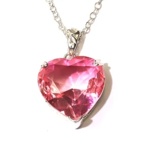 925 Sterling Silver Pink Ice Heart Shape Pendant Necklace 5.1g 18" estate - Picture 1 of 9