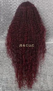 48 " EX LONG Human Hair Blend Lace Front Wig Burgundy water Wave Heat OK JSEP - Picture 1 of 8