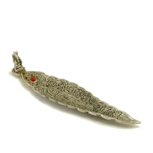 Incense Burner - Ornate Metal Ganesh Large Leaf - Picture 1 of 2
