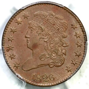 1826 C-1 PCGS MS 63 BN CAC Classic Head Half Cent Coin 1/2c - Picture 1 of 3