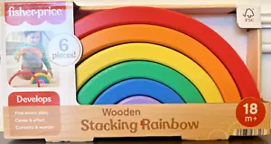 Fisher Price Wooden Stacking Rainbow 6pc Set Development Toy HXT73 Ages 18 m+ - Picture 1 of 6
