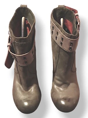 Botines marca oro rosa con cinturón al tobillo años 80 Western Biker tacón bebé talla 8,5 Foto 1 de 4