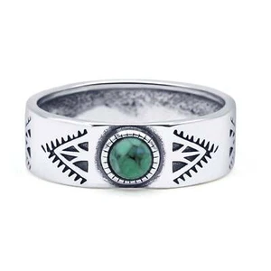 Runder Türkis Tribal Band Ring oxidiert 925 Sterling Silber 6 mm - Bild 1 von 6