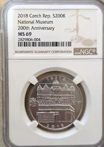 2018 NGC MS 69 Czech. Rep. 200 Korun 200th Anniversary National Museum Coin - Picture 1 of 3
